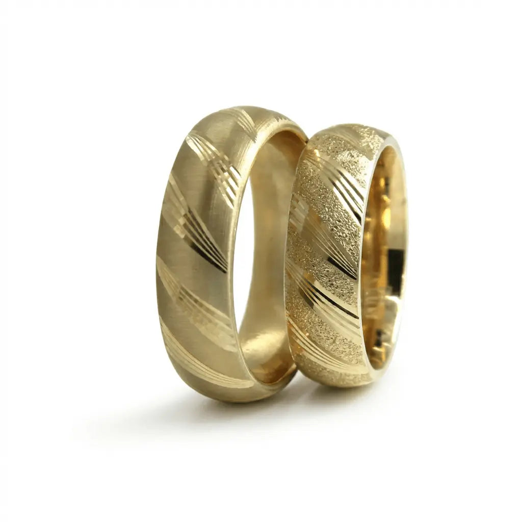 6mm Gold Wedding Band – Diagonal Satin Matte – 9ct/14ct/18ct Gold Majestic Jewellery