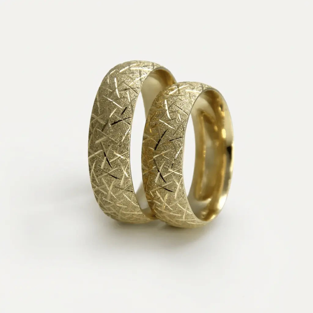 6mm Gold Wedding Band – Cross Cut Textured – 9ct/14ct/18ct Gold Majestic Jewellery
