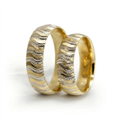 6mm Gold Wedding Band – Wave Faceted Two Tone – 9ct/14ct/18ct Gold Majestic Jewellery