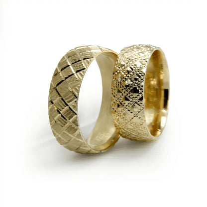 7mm Gold Wedding Band – Cross Weave Faceted – 9ct/14ct/18ct Gold Majestic Jewellery