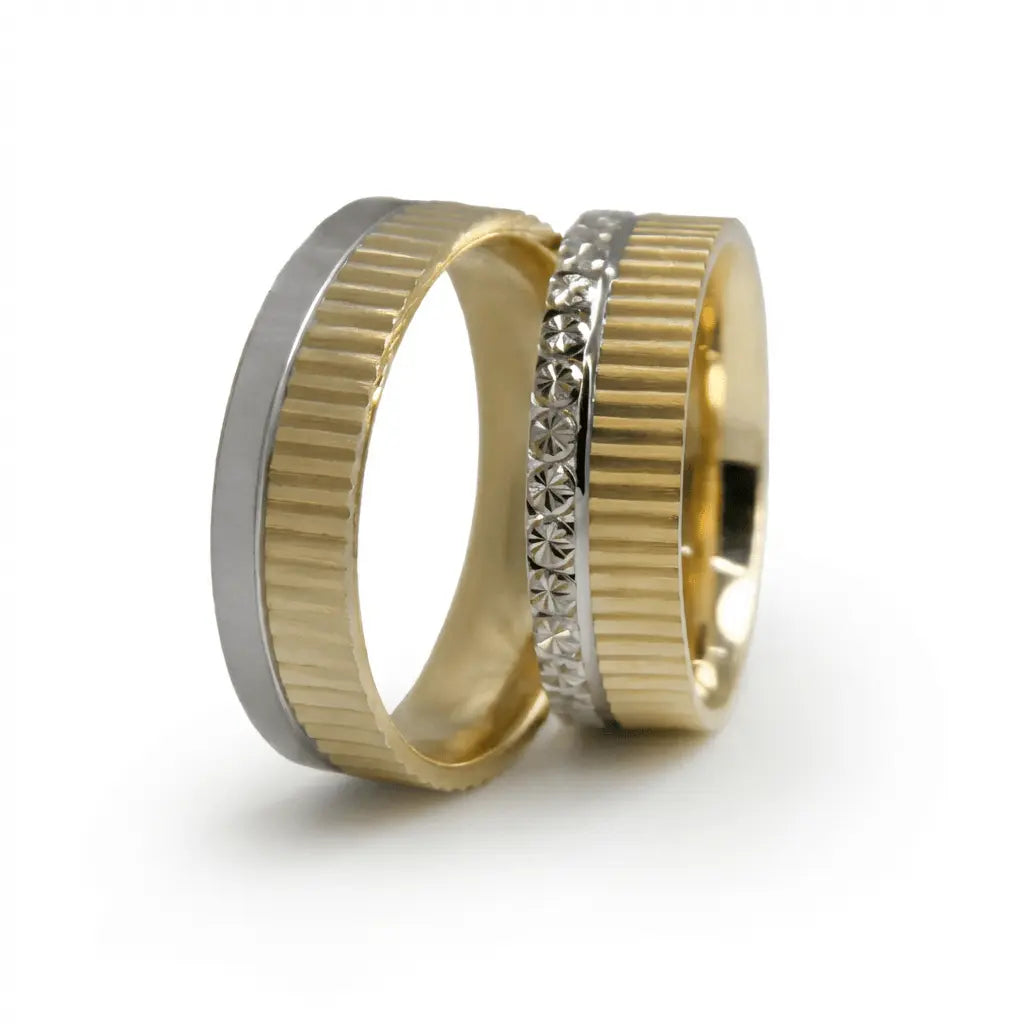 6mm Gold Wedding Band – Ribbed Contrast Textured Detail – 9ct/14ct/18ct Gold Majestic Jewellery