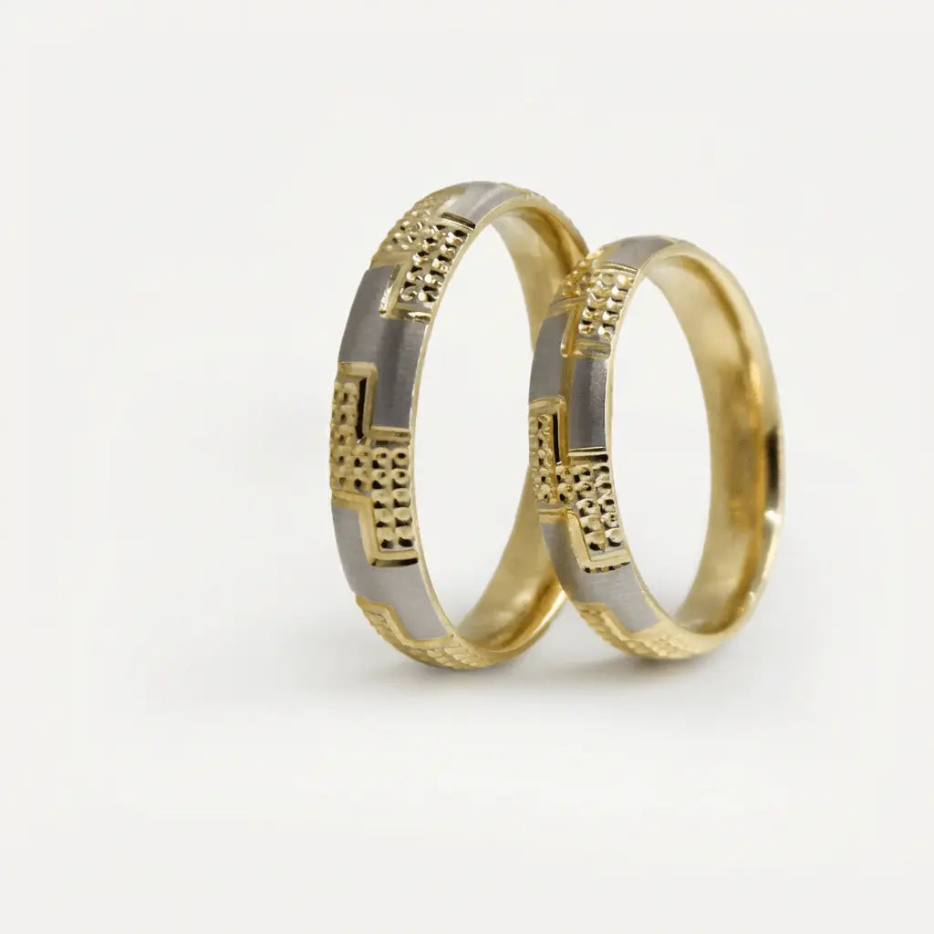 4mm Gold Wedding Band – Contrast Greek Key – 9ct/14ct/18ct Gold Majestic Jewellery