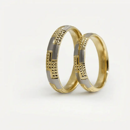4mm Gold Wedding Band – Contrast Greek Key – 9ct/14ct/18ct Gold Majestic Jewellery