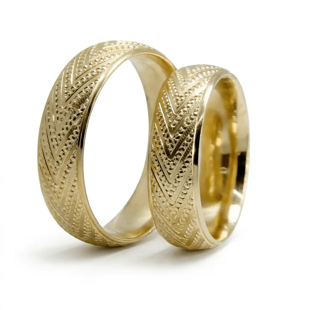 6mm Gold Wedding Band – Chevron Texture – 9ct/14ct/18ct Gold Majestic Jewellery
