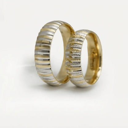 6mm Gold Wedding Band – Linear Contrast Stripe – 9ct/14ct/18ct Gold Majestic Jewellery