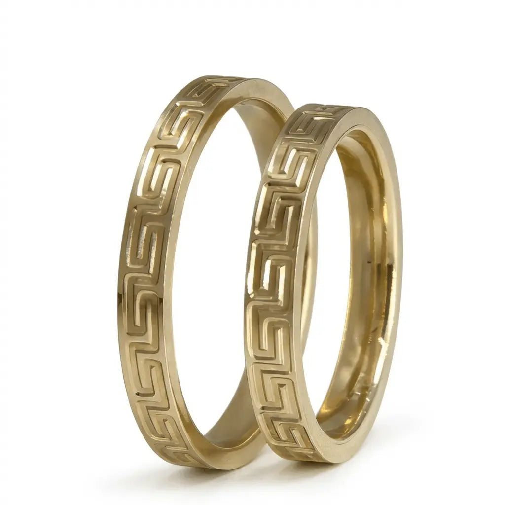 3mm Gold Wedding Band – Greek Key Engraved – 9ct/14ct/18ct Gold Majestic Jewellery