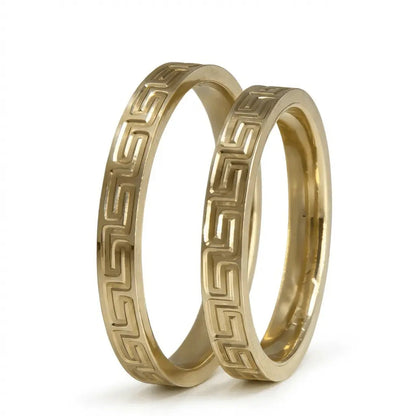 3mm Gold Wedding Band – Greek Key Engraved – 9ct/14ct/18ct Gold Majestic Jewellery