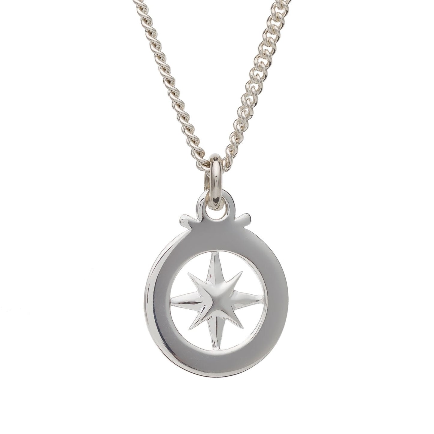 Travel Safe Outline Compass Small St Christopher Silver Necklace Scarlett Jewellery
