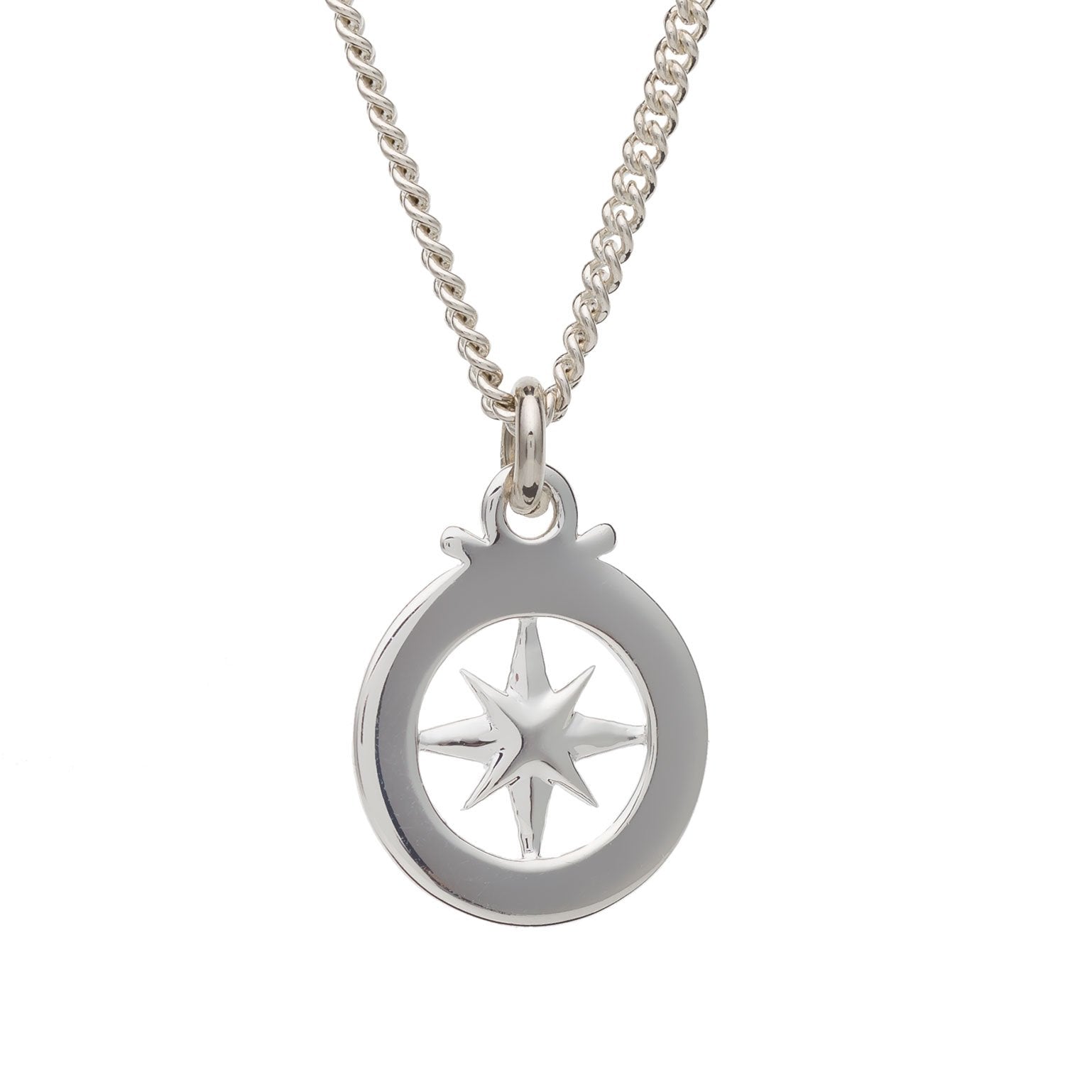 Travel Safe Outline Compass Small St Christopher Silver Necklace Scarlett Jewellery