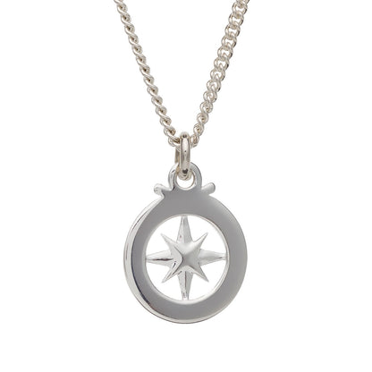 Travel Safe Outline Compass Small St Christopher Silver Necklace Scarlett Jewellery
