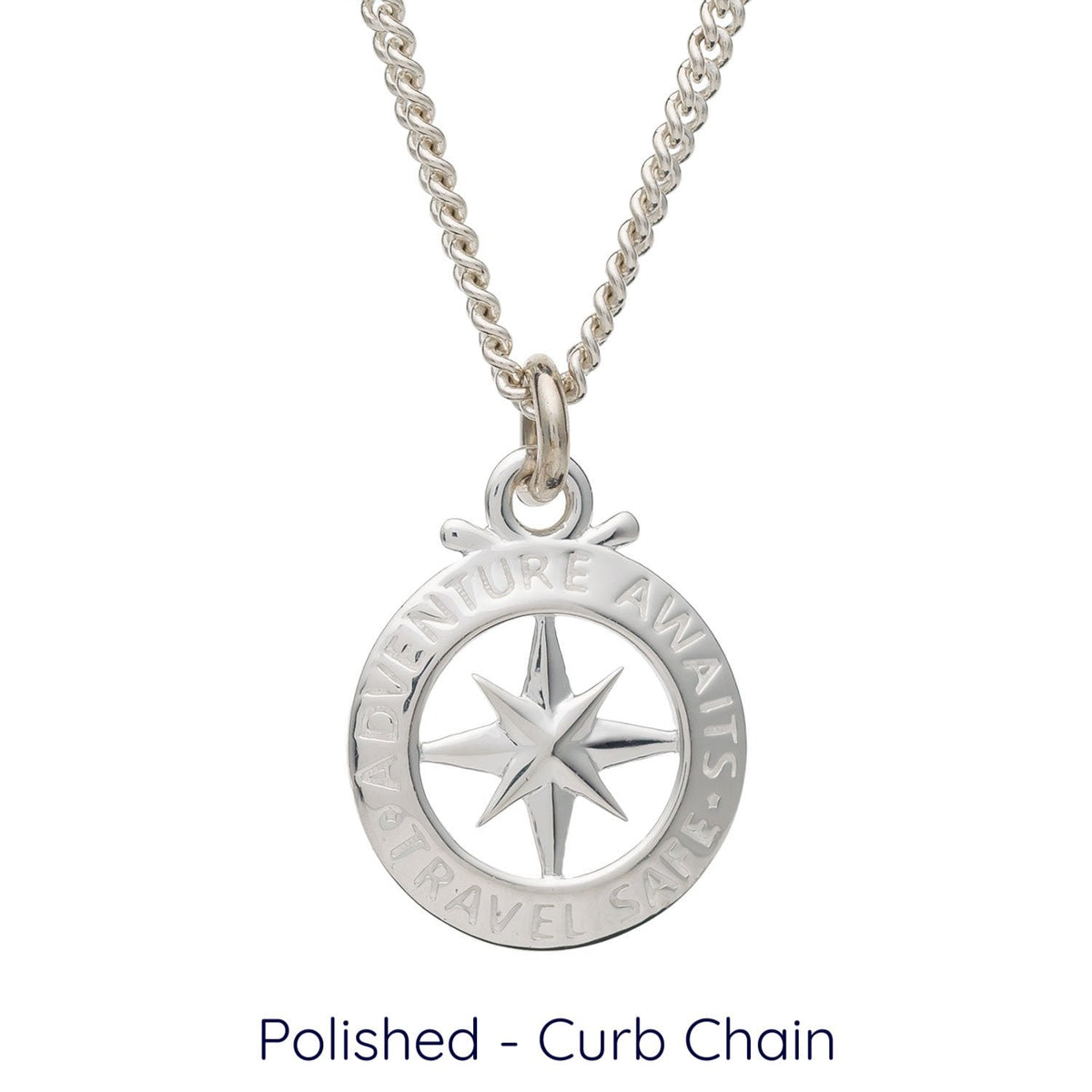 Travel Safe Outline Compass Small St Christopher Silver Necklace Scarlett Jewellery