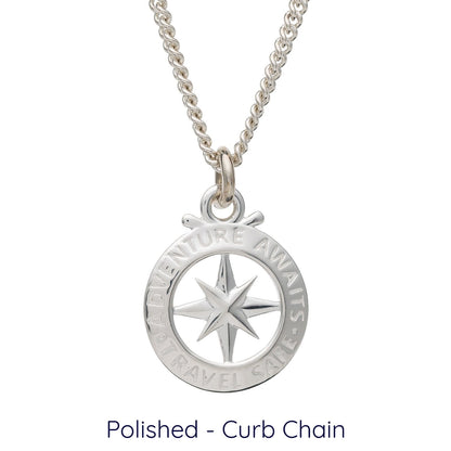 Travel Safe Outline Compass Small St Christopher Silver Necklace Scarlett Jewellery