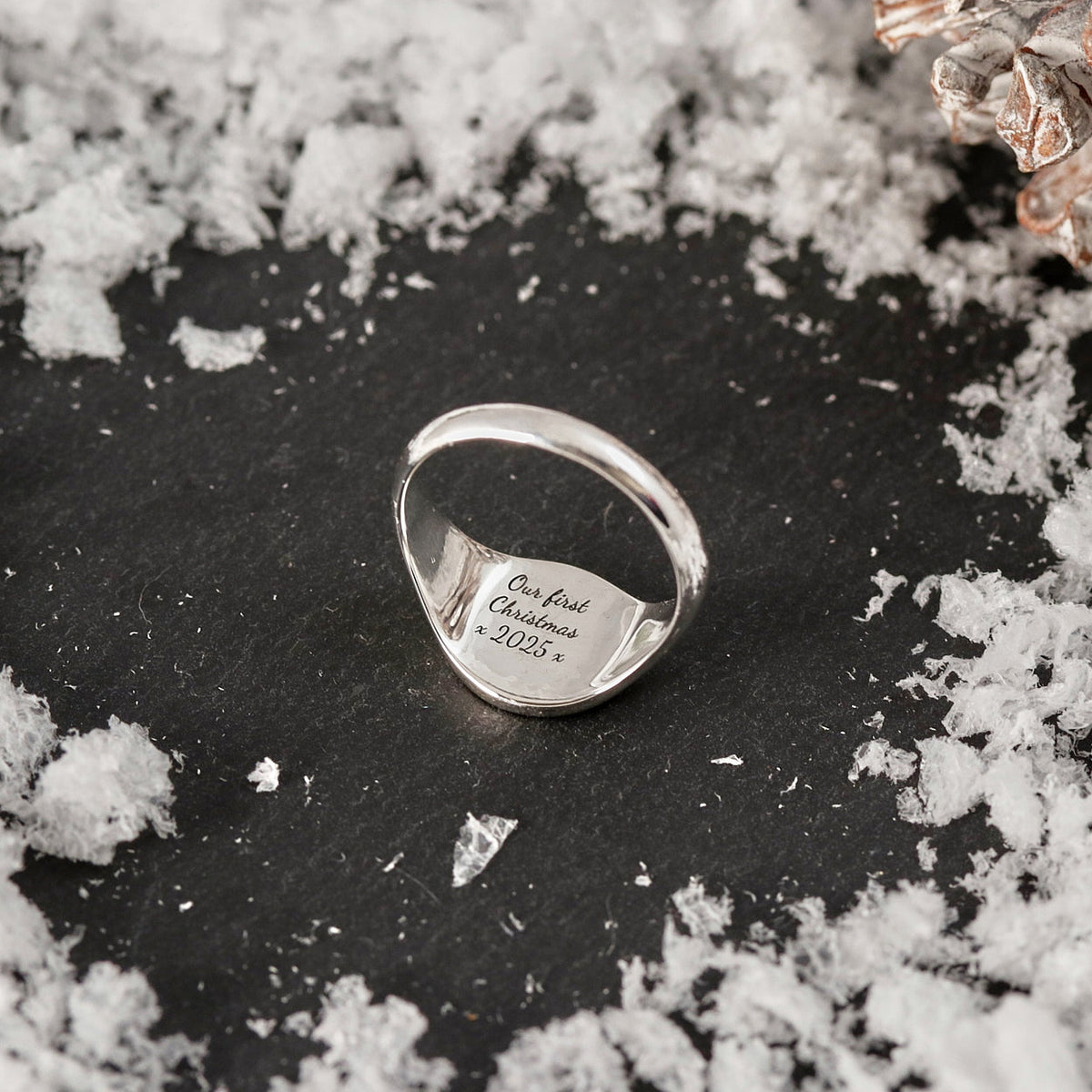 Gothic Initial Round Silver Signet Ring Scarlett Jewellery
