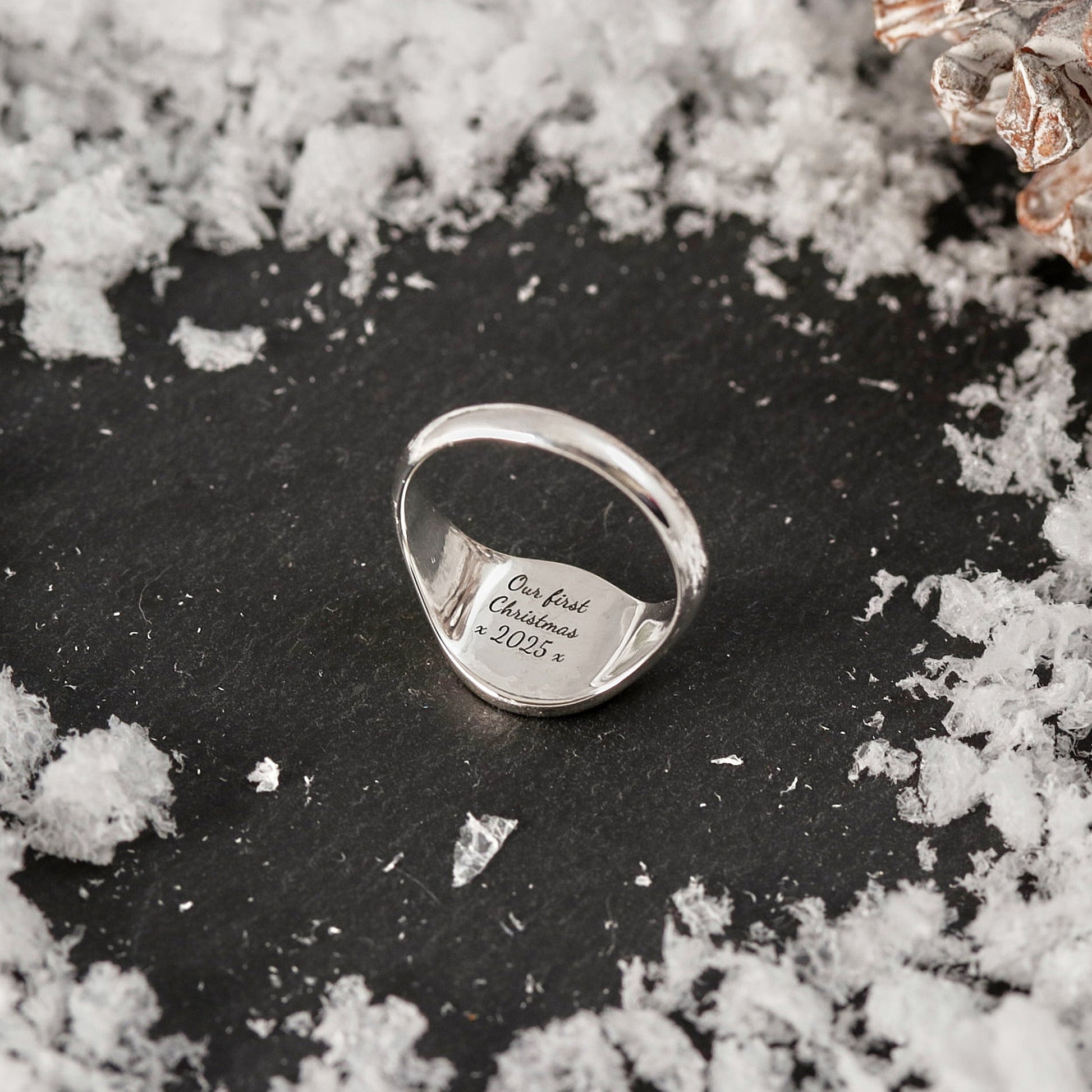 Gothic Initial Round Silver Signet Ring Scarlett Jewellery