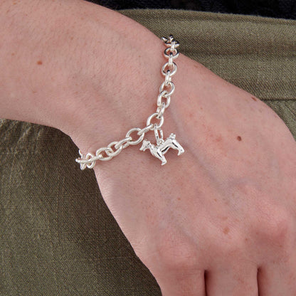 Silver Jack Russell Terrier dog charm by Scarlett Jewellery displayed on a white background.