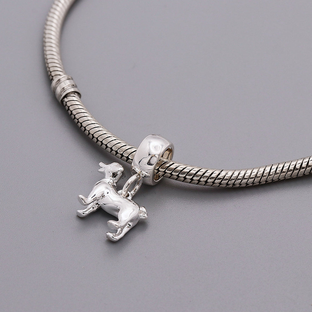 Silver Jack Russell Terrier dog charm in a gift box by Scarlett Jewellery.