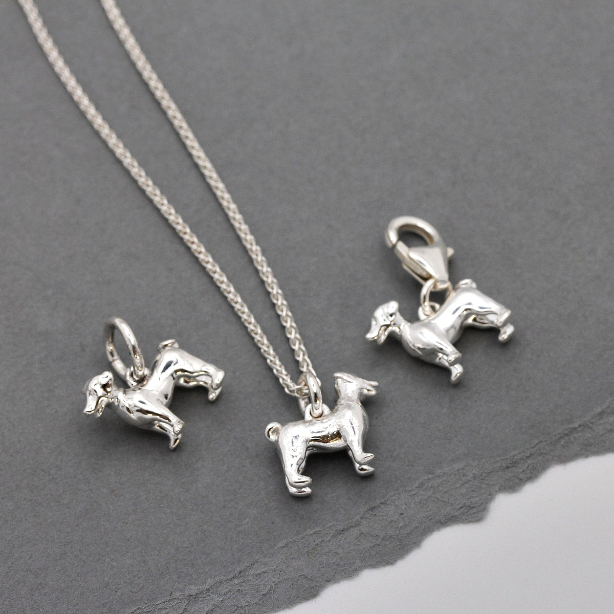 Silver Jack Russell Terrier dog charm in a gift box by Scarlett Jewellery.