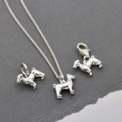 Silver Jack Russell Terrier dog charm in a gift box by Scarlett Jewellery.