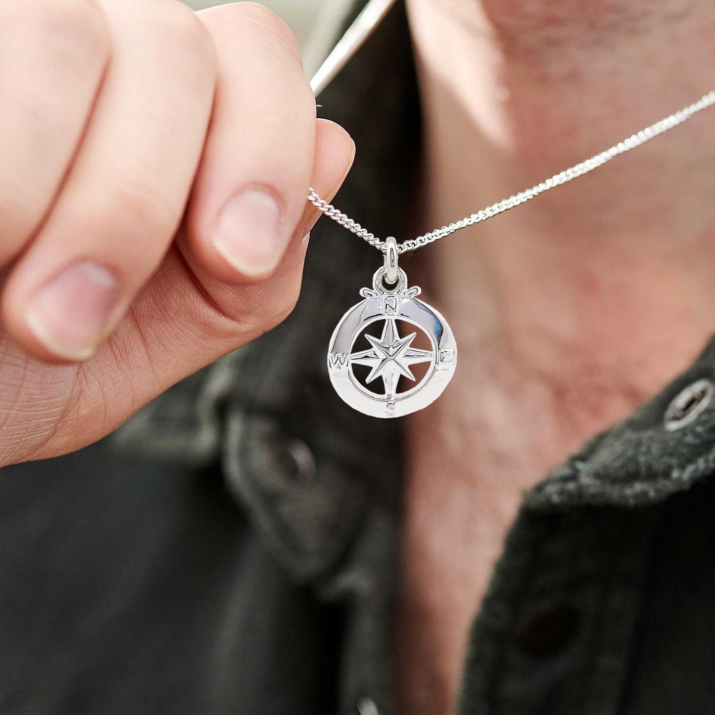 Enamel Outline Compass Large St Christopher Silver Necklace Scarlett Jewellery