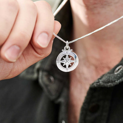 Enamel Outline Compass Large St Christopher Silver Necklace Scarlett Jewellery
