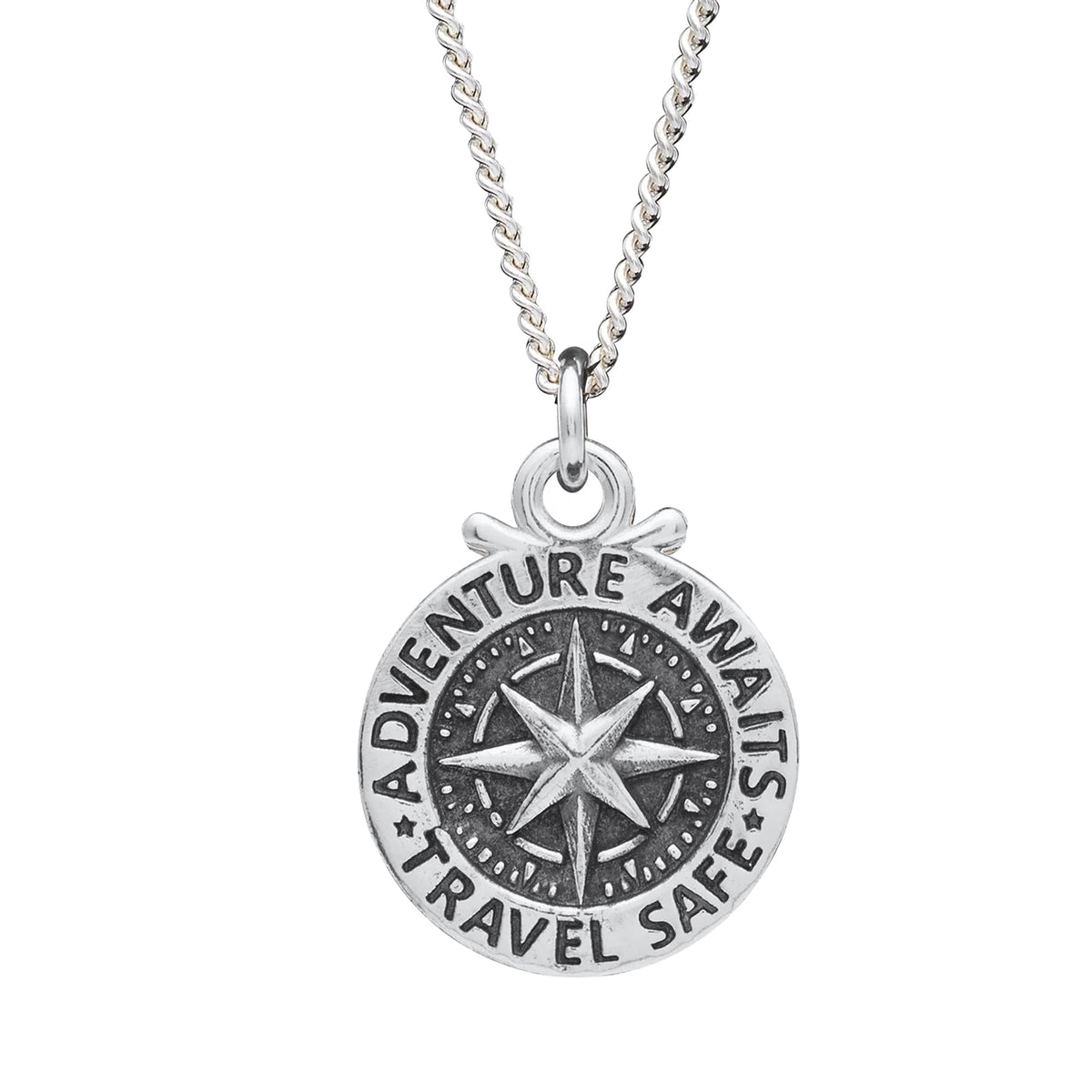 Large Travel Safe Compass Personalised St Christopher Silver Necklace Scarlett Jewellery