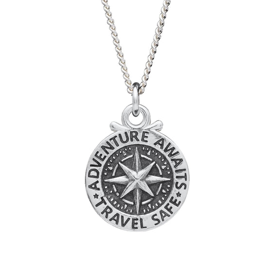 Large Travel Safe Compass Personalised St Christopher Silver Necklace Scarlett Jewellery