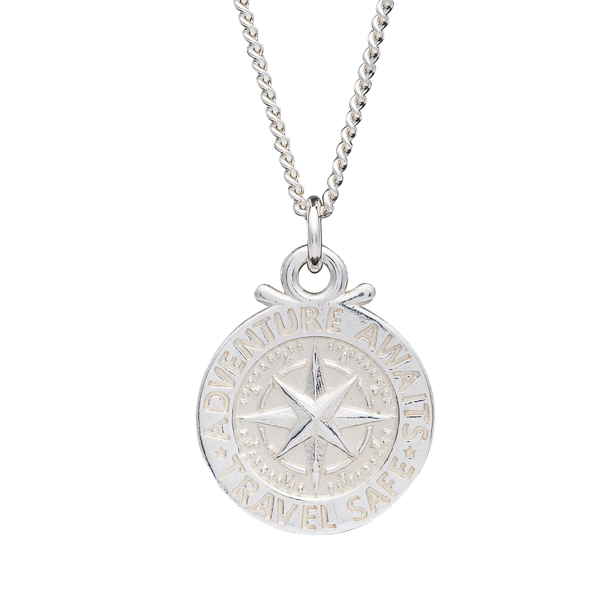 Large Travel Safe Compass Personalised St Christopher Silver Necklace Scarlett Jewellery