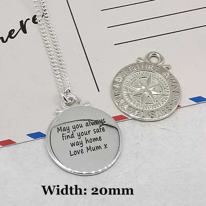 Large Travel Safe Compass Personalised St Christopher Silver Necklace Scarlett Jewellery