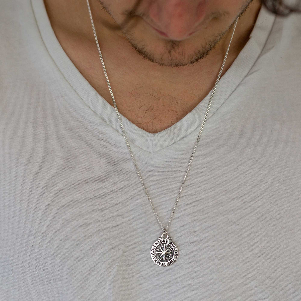 Large Travel Safe Compass Personalised St Christopher Silver Necklace Scarlett Jewellery