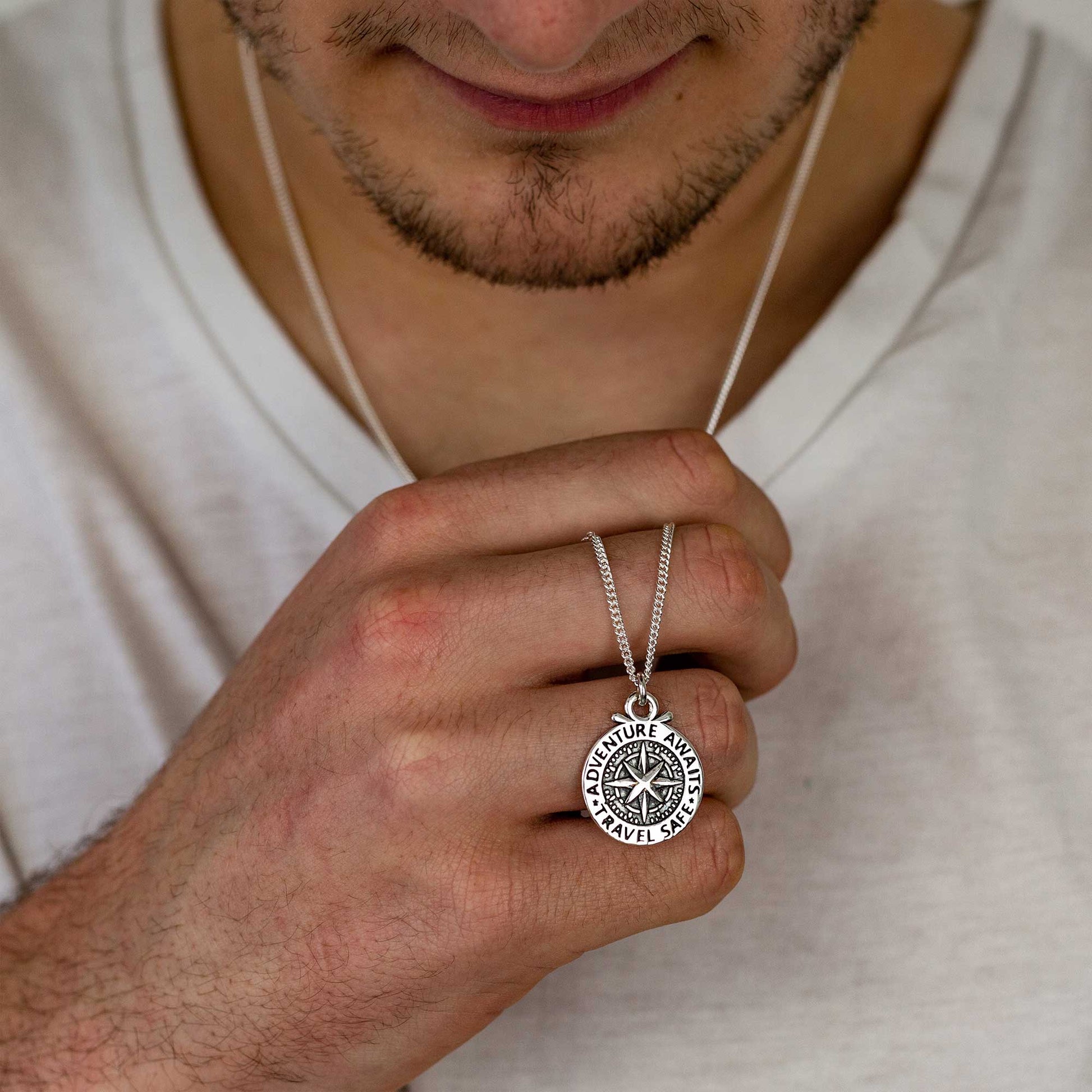 Large Travel Safe Compass Personalised St Christopher Silver Necklace Scarlett Jewellery