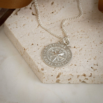 Large Travel Safe Compass Personalised St Christopher Silver Necklace Scarlett Jewellery