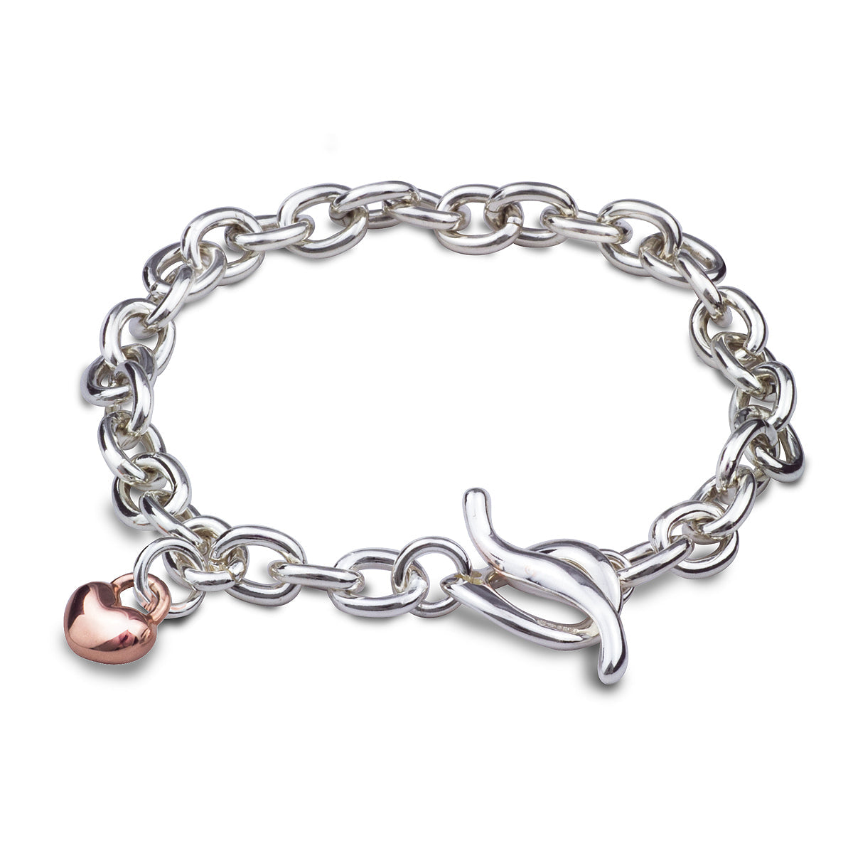 Lifetime Silver Charm Bracelet with Rose Gold Heart Scarlett Jewellery