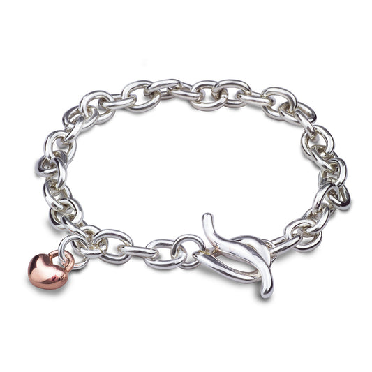 Lifetime Silver Charm Bracelet with Rose Gold Heart Scarlett Jewellery