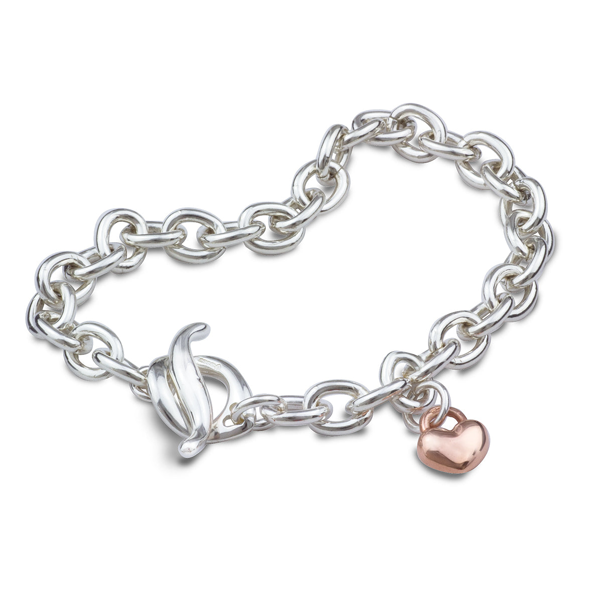 Lifetime Silver Charm Bracelet with Rose Gold Heart Scarlett Jewellery