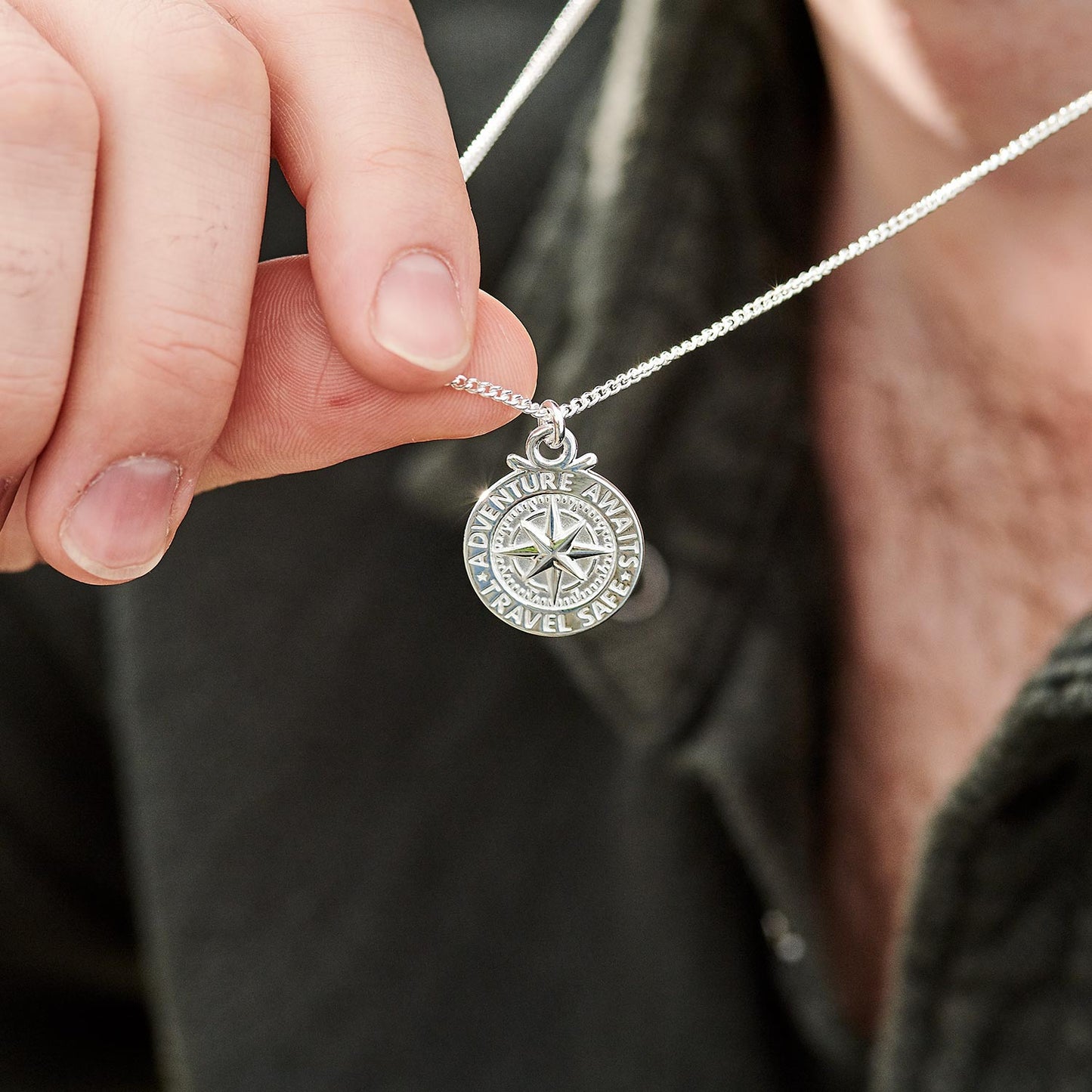 Large Travel Safe Compass Personalised St Christopher Silver Necklace Scarlett Jewellery