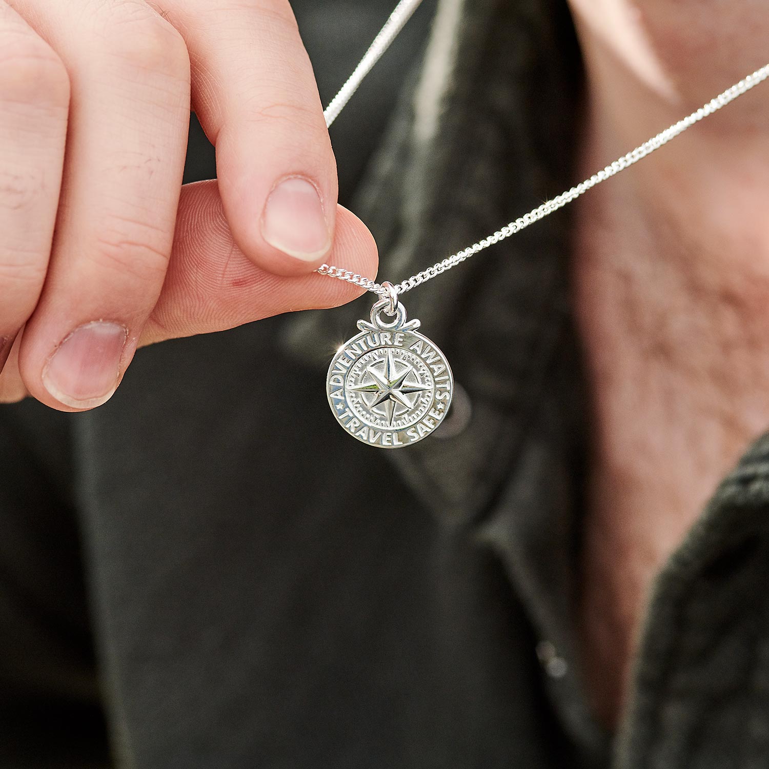 Large Travel Safe Compass Personalised St Christopher Silver Necklace Scarlett Jewellery