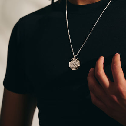 Octagon Vegvisir Viking Rune Personalised Silver Necklace Scarlett Jewellery