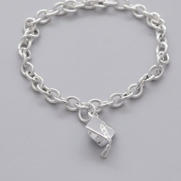 Mortar Board Graduation Cap Personalised Silver Charm Scarlett Jewellery