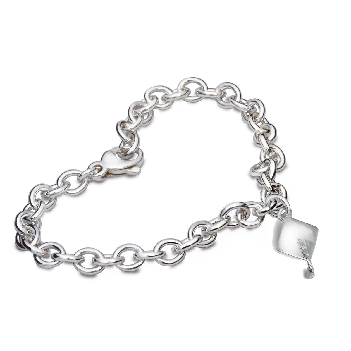 Silver charm bracelet with personalized mortar board charm by Scarlett Jewellery