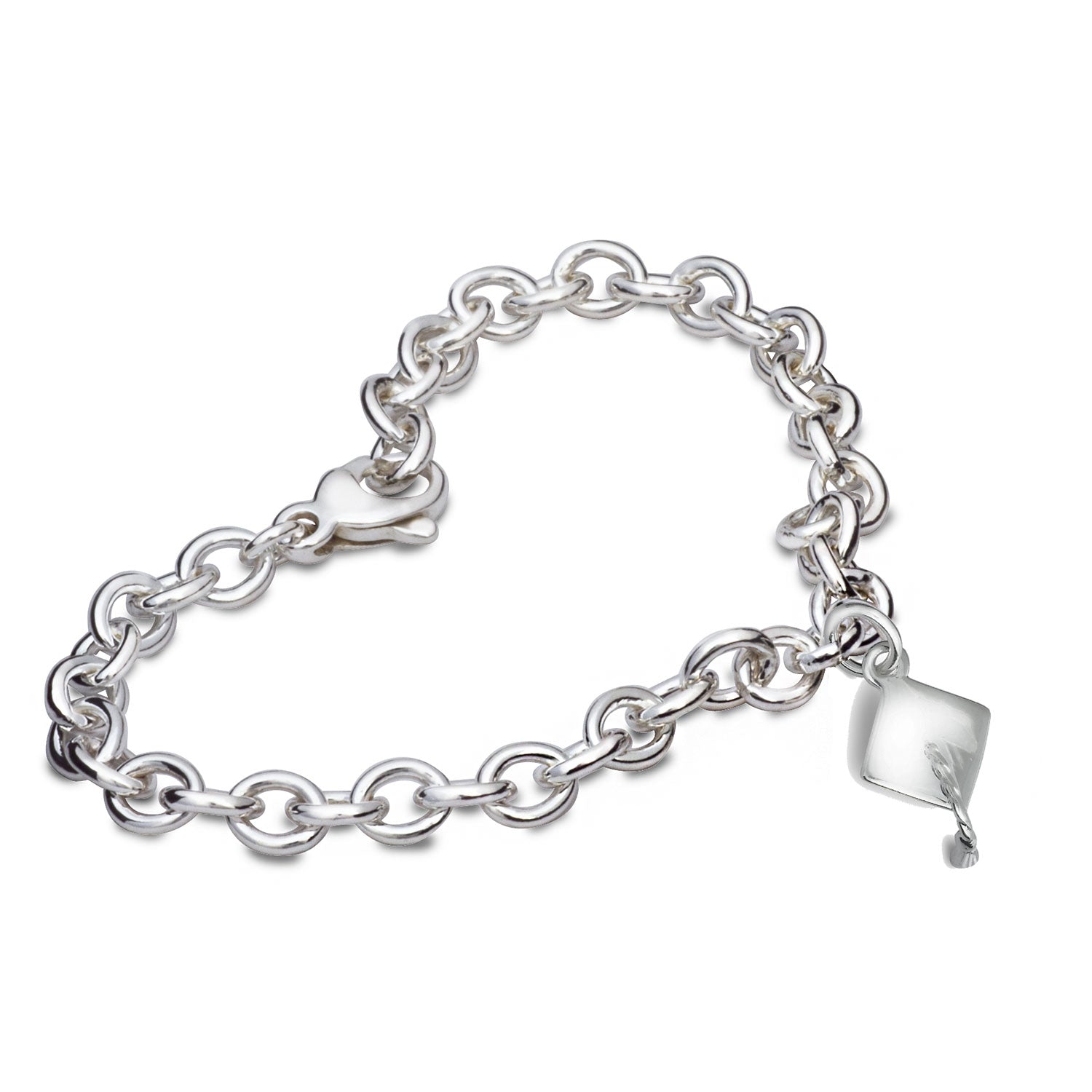 Silver charm bracelet with personalized mortar board charm by Scarlett Jewellery