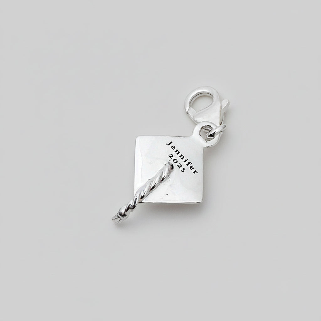 Mortar Board Graduation Cap Personalised Silver Charm Scarlett Jewellery