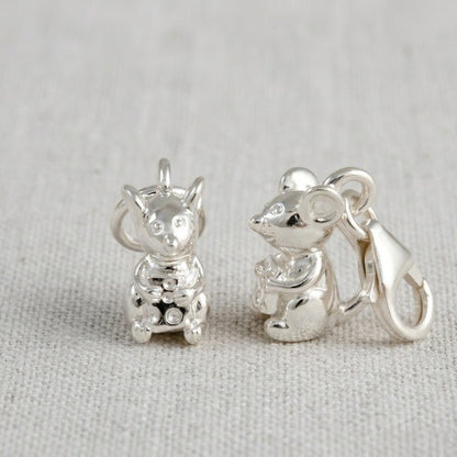 Silver mouse charm with detailed texture and intricate design by Scarlett Jewellery.