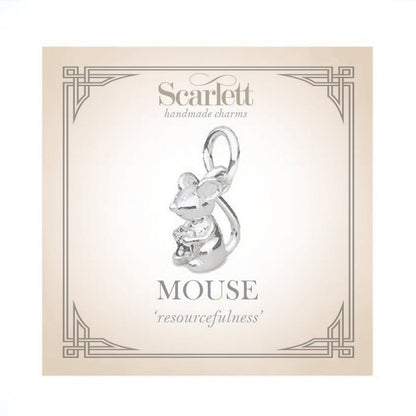 Silver mouse charm with detailed texture and intricate design by Scarlett Jewellery.