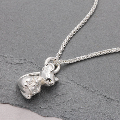Silver mouse charm with detailed texture and intricate design by Scarlett Jewellery.