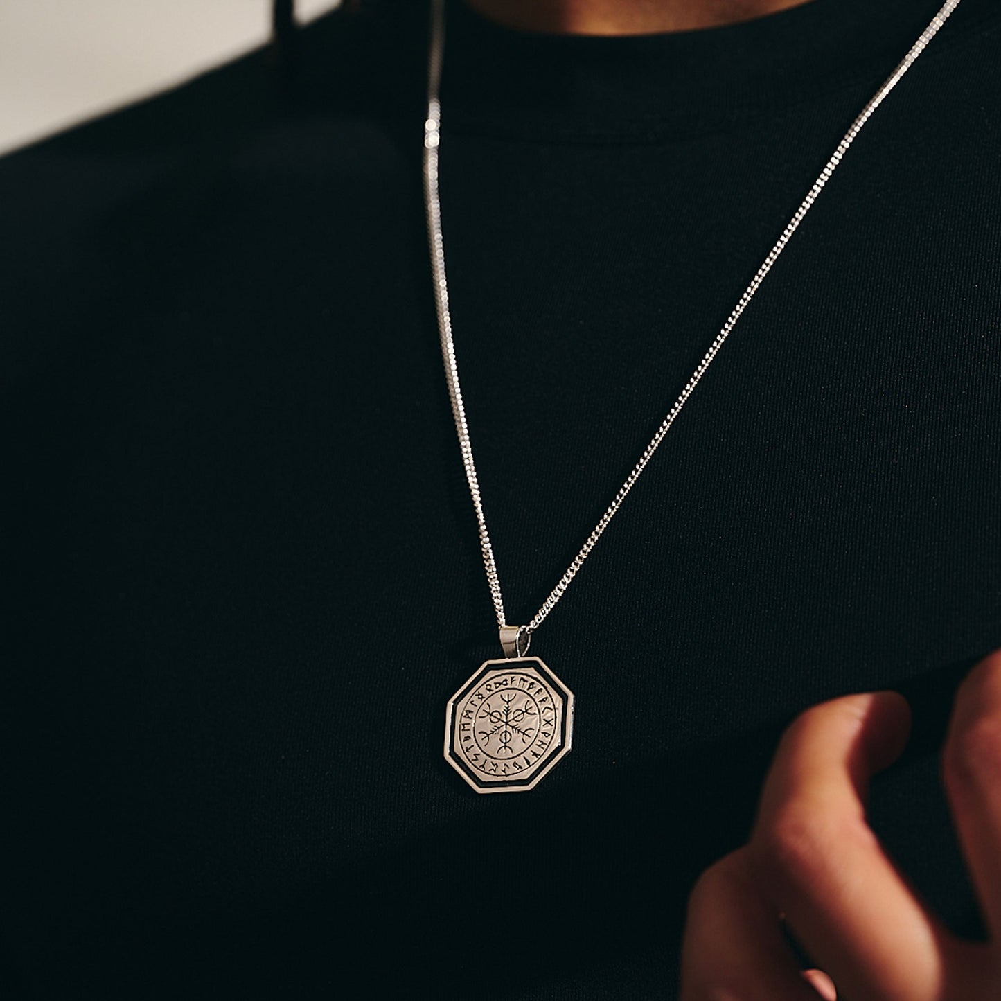 Octagon Vegvisir Viking Rune Personalised Silver Necklace Scarlett Jewellery