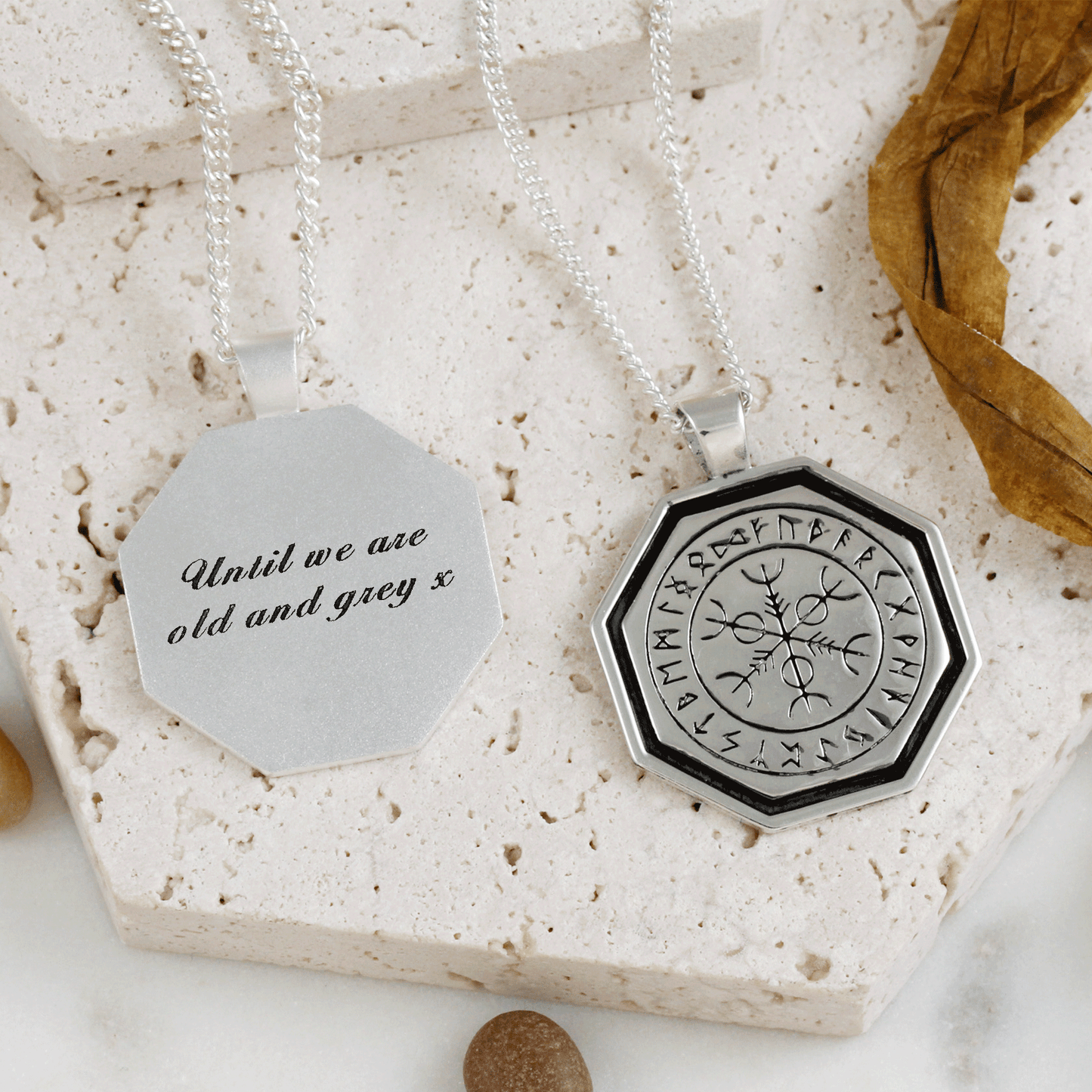 Octagon Vegvisir Viking Rune Personalised Silver Necklace Scarlett Jewellery