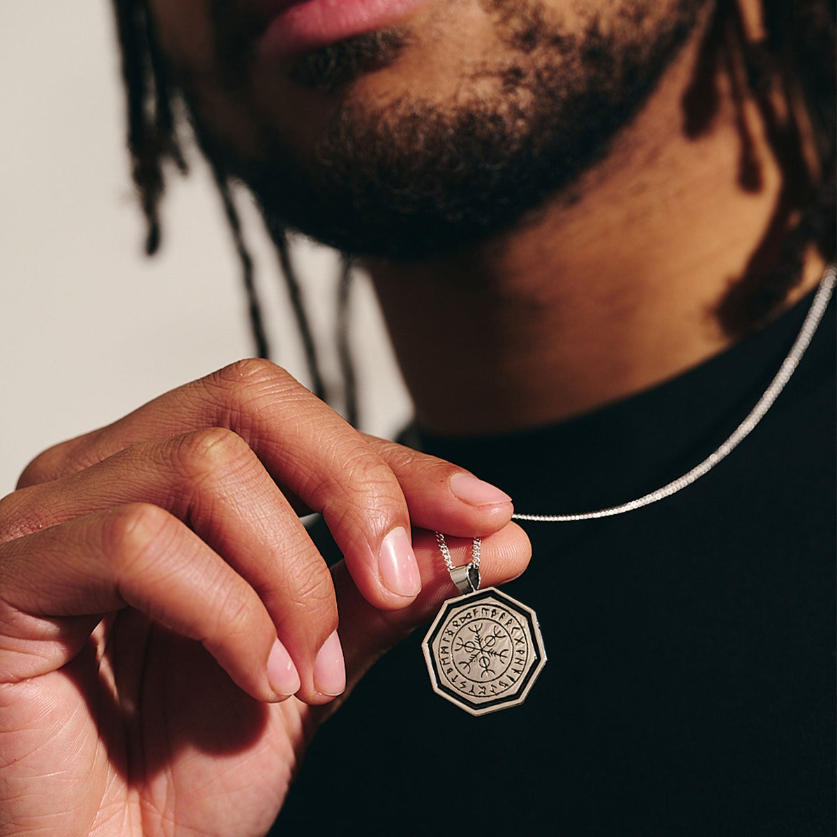 Octagon Vegvisir Viking Rune Personalised Silver Necklace Scarlett Jewellery