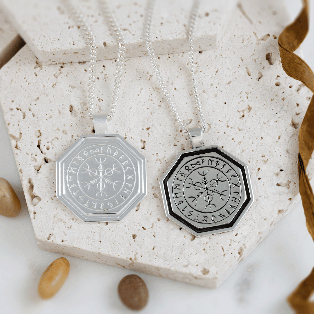 Octagon Vegvisir Viking Rune Personalised Silver Necklace Scarlett Jewellery