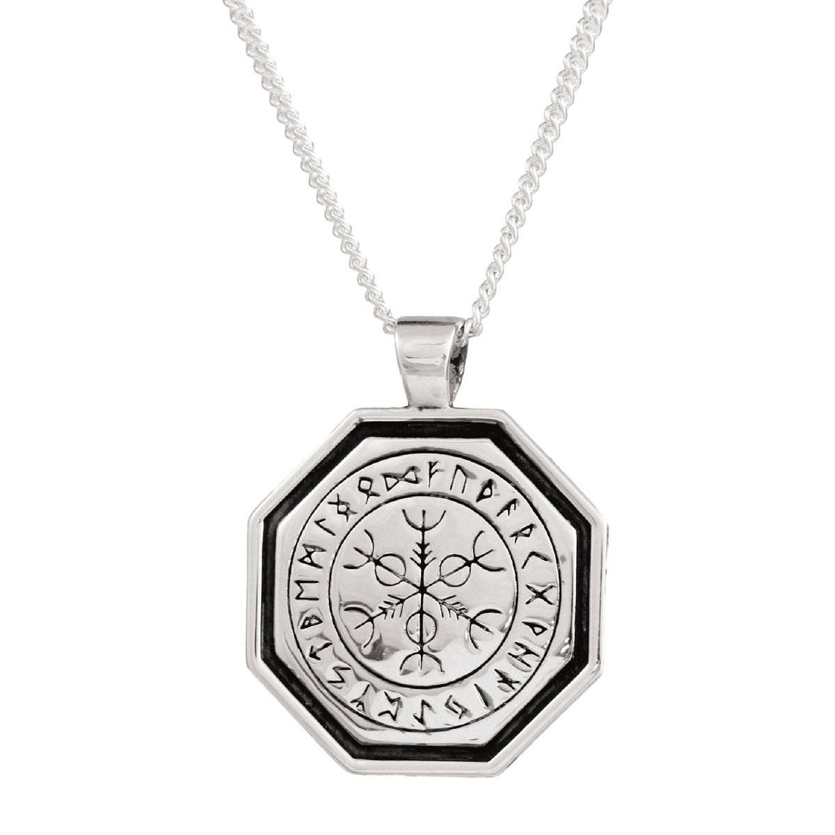 Octagon Vegvisir Viking Rune Personalised Silver Necklace Scarlett Jewellery
