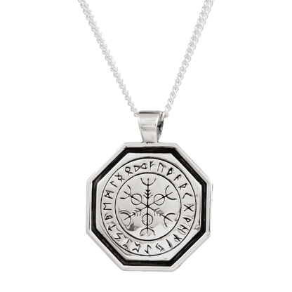 Octagon Vegvisir Viking Rune Personalised Silver Necklace Scarlett Jewellery